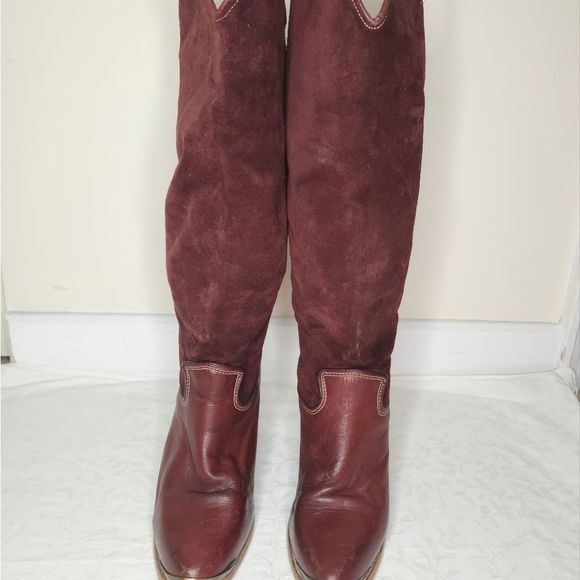 Vintage burgundy leather western pirate heel boots - Picture 2 of 13